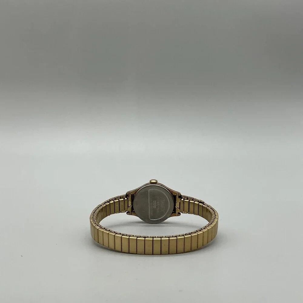 Vintage Timex Womens Watch 21mm White Round Dial Gold Tone Expansion Band